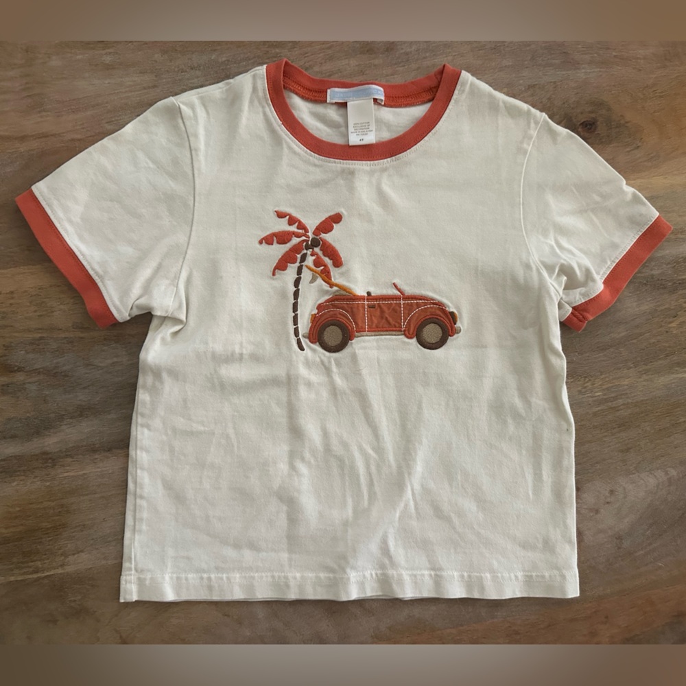 Janie and Jack Cream and Orange Tee with Car and Palm Tree